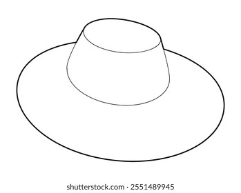 Wide-brim sunhat Packable Hat Summer Head Fashion accessory cap clothing technical illustration. Vector headgear for Men, women, unisex style, flat template CAD mockup sketch outline isolated