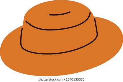 A wide-brimmed hat with simple black outlines in a flat style. The hat's shape is accentuated by bold lines and a smooth finish. Cartoon vector illustration.