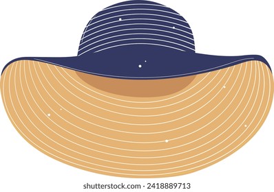 Wide-brimmed summer hat in blue and beige colors. Elegant beach accessory for sun protection vector illustration.