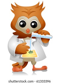 A Wide-Eyed Owl Experimenting with Chemicals - Vector