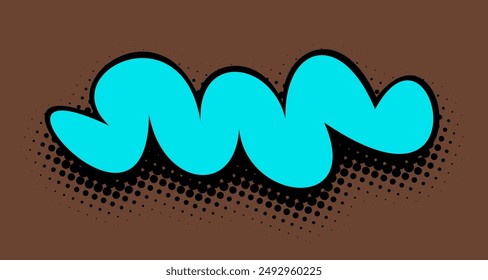A wide-format artistic representation of rolling turquoise waves with bold outlines, set against a deep brown background featuring a pop art halftone pattern for a distinctive and modern visual twist.