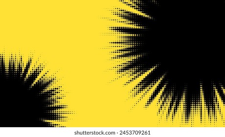 A wide-format image showcasing a seamless transition from dense black dots to a bright yellow field, reminiscent of a classic halftone print effect.