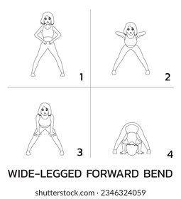 Amplio cursillo de plegado delantero de yoga manga de piernas de fondo Cómo vectores de caricatura Ilustración Coloración en blanco y negro