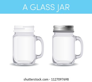 A wide-mouth Mason jar with a lid and without it, vector illustration