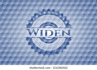 Widen blue badge with geometric pattern.