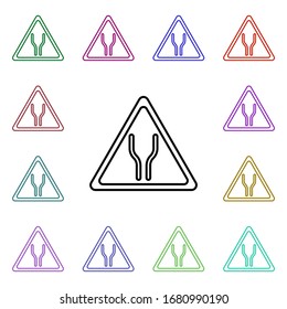 Widens ahead multi color style icon. Simple thin line, outline vector of road sign icons for ui and ux, website or mobile application