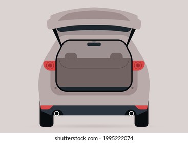 A wide-open trunk of an empty SUV car, no people template