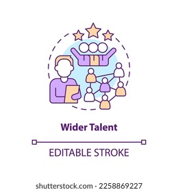 Wider talent concept icon. Access to talent pool. IT staffing service advantage abstract idea thin line illustration. Isolated outline drawing. Editable stroke. Arial, Myriad Pro-Bold fonts used