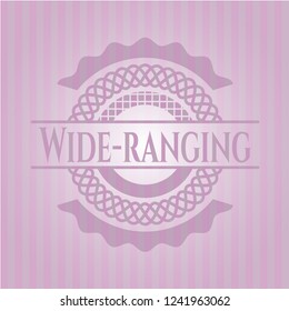 Wide-ranging badge with pink background