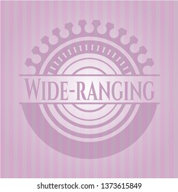Wide-ranging badge with pink background