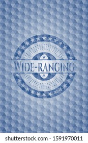 Wide-ranging blue badge with geometric pattern. Vector Illustration. Detailed.