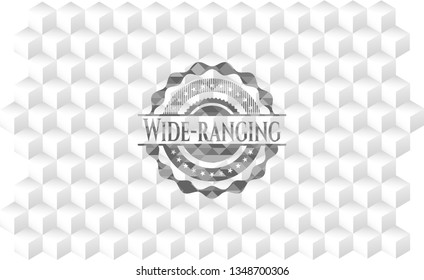 Wide-ranging grey badge with geometric cube white background