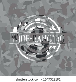 Wide-ranging grey camouflaged emblem. Vector Illustration.