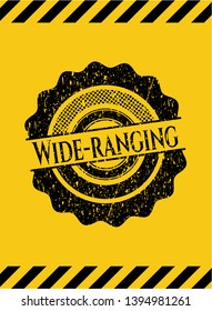 Wide-ranging grunge warning sign emblem. Vector Illustration. Detailed.