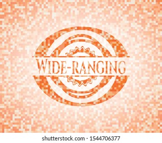 Wide-ranging orange tile background illustration. Square geometric mosaic seamless pattern with emblem inside.