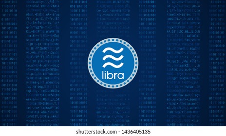 widescreen Abstract digital background with blue color of binary code and libra currency