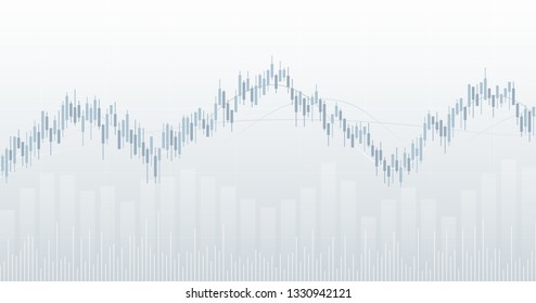 Widescreen abstract financial chart with candlestick graph in stock market on black and white color background