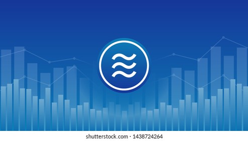 Widescreen Abstract financial chart with line graph and libra currency symbol on blue color background