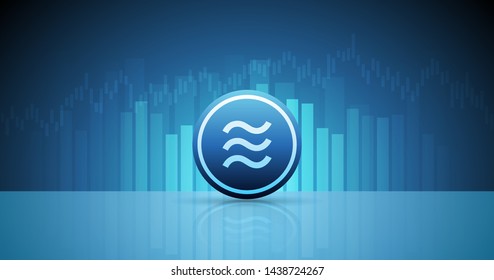 Widescreen Abstract financial chart with line graph and libra currency symbol on blue color background