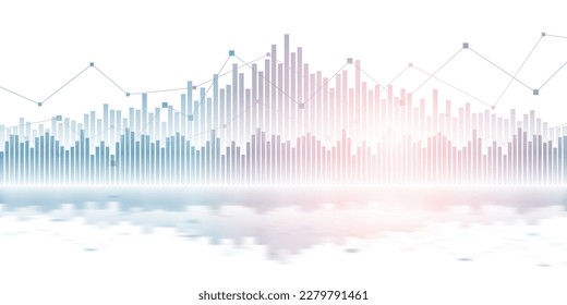 Gráfico financiero abstracto de pantalla ancha con gráfico de líneas y luz brillante sobre fondo de color blanco