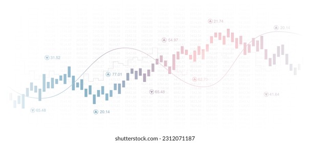 Gráfico financiero abstracto de pantalla ancha con gráfico de líneas y luz brillante sobre fondo de color blanco