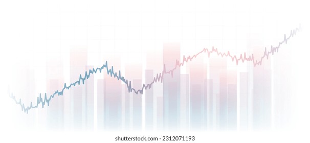 Widescreen abstract financial chart with line graph and glowing light on white color background