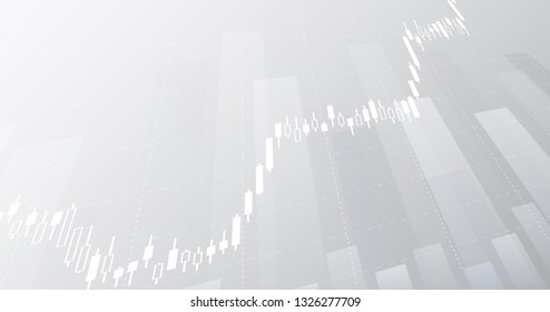 Widescreen Abstract financial chart with uptrend line graph and candlestick on black and white color background