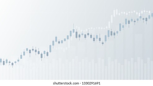 Widescreen Abstract Financial Chart With Uptrend Line Graph And Candlestick On Black And White Color Background