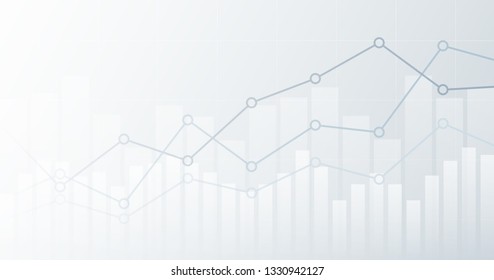 Widescreen abstract financial chart with uptrend line graph and candlestick on black and white color background