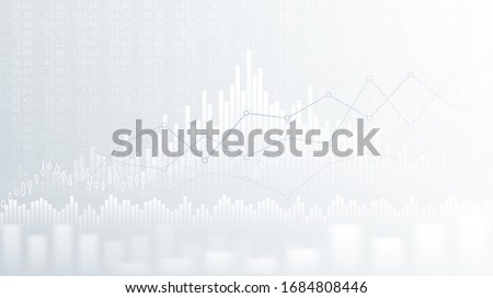 Widescreen abstract financial chart with uptrend line graph and candlestick on black and white color background