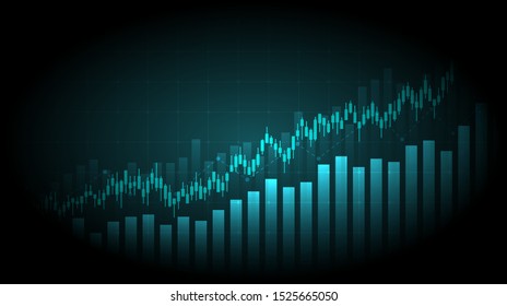 Widescreen Abstract financial graph with uptrend line and bar chart of stock market on green color background