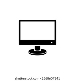 Widescreen Computer Monitor, Monoblock Solid Flat Vector Icon Isolated on White Background.