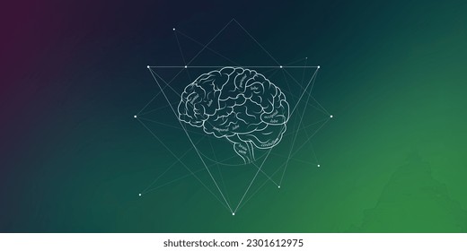 weiträumige minimale Neurowissenschaft-Infografik auf Farbverlauf. Das menschliche Gehirn macht eine Illustration der Gehirnläden und Funktionen. Teile der Gehirnanatomie. Futuristische neurobiologische wissenschaftliche medizinische Vektorgrafik.