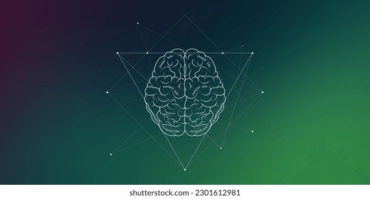 weiträumige minimale Neurowissenschaft-Infografik auf Farbverlauf. Das menschliche Gehirn macht eine Illustration der Gehirnläden und Funktionen. Teile der Gehirnanatomie. Futuristische neurobiologische wissenschaftliche medizinische Vektorgrafik.