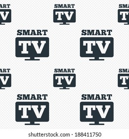 Widescreen Smart TV sign icon. Television set symbol. Seamless grid lines texture. Cells repeating pattern. White texture background. Vector