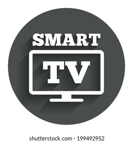 Widescreen Smart TV sign icon. Television set symbol. Circle flat button with shadow. Modern UI website navigation. Vector