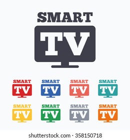 Widescreen Smart TV sign icon. Television set symbol. Colored flat icons on white background.