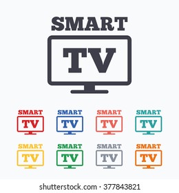 Widescreen Smart TV sign icon. Television set symbol. Colored flat icons on white background.