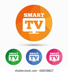 Widescreen Smart TV sign icon. Television set symbol. Triangular low poly button with flat icon. Vector