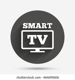 Widescreen Smart TV sign icon. Television set symbol. Circle flat button with shadow. Vector