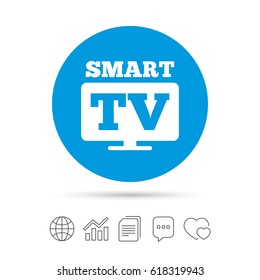 Widescreen Smart TV sign icon. Television set symbol. Copy files, chat speech bubble and chart web icons. Vector