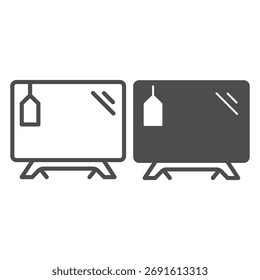 Widescreen TV display from stock line and solid icon, cyber monday concept. Vector graphics. Monitor with price tag, technology sign on white background, outline style icon for mobile or web design