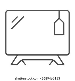 Widescreen TV display from stock thin line icon, cyber monday concept. Vector graphics. Monitor with price tag, technology sign on white background, outline style icon for mobile or web design