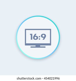 widescreen tv icon, sign, aspect ratio 16:9