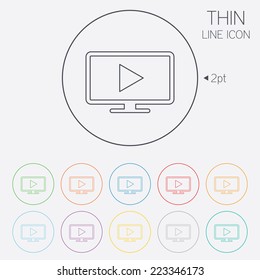 Widescreen TV mode sign icon. Television set symbol. Thin line circle web icons with outline. Vector