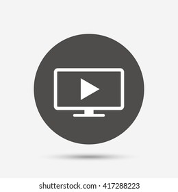 Widescreen TV mode sign icon. Television set symbol. Gray circle button with icon. Vector