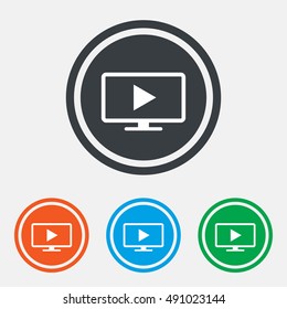 Widescreen TV mode sign icon. Television set symbol. Graphic design web element. Flat tV mode symbol on the round button. Vector