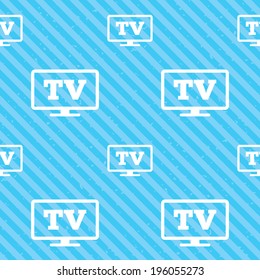 Widescreen TV sign icon. Television set symbol. Seamless diagonal lines texture. Blue grunge texture background. Vector