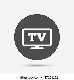 Widescreen TV sign icon. Television set symbol. Gray circle button with icon. Vector