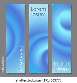 Wideskyscraper banners with blue, white fluid. Colors of the sea, of winter. Vector illustration for postcard, business card, decor, design, arts, party, sale, advertising.